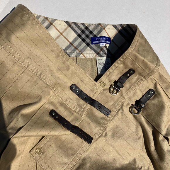 Burberry London Blue Label Tan Pleated Pinstripe Buckle Wrap Skirt Size 36 S M - Picture 11 of 13